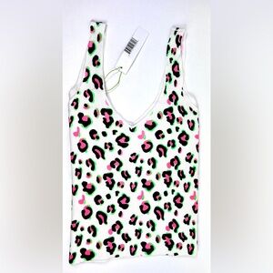 NWT Good Luck Gem White Leopard Print Tank Top size small